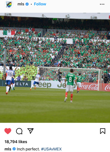 @MLS Instagram post featuring image of Michael Bradley scoring against Memo Ochoa at Azteca Stadium. June 11, 2017 ©Katy Umaña/Enye Photo